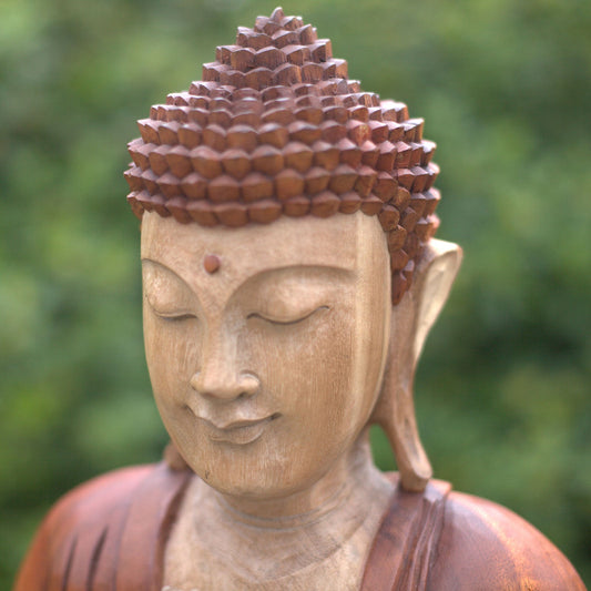 Hand Carved Buddha Statue - 30cm Hand Down - Positive Faith Hope Love