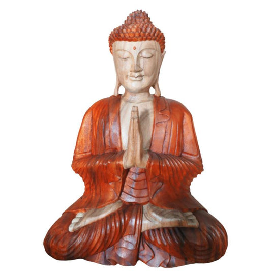 Polished Hand Carved Buddha Statue - 30cm Welcome featuring natural patterning and unique variations - Positive Faith Hope Love