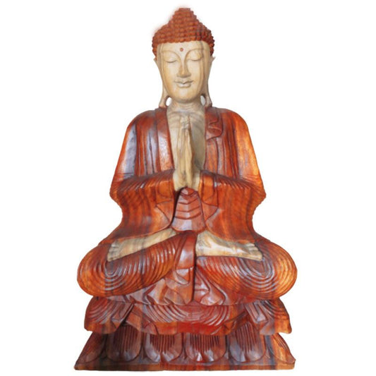 Polished Hand Carved Buddha Statue - 80cm Welcome featuring natural patterning and unique variations - Positive Faith Hope Love