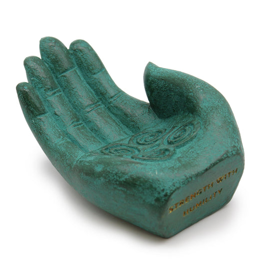 Polished Hand Incense Burner - Strength (green) featuring natural patterning and unique variations - Positive Faith Hope Love