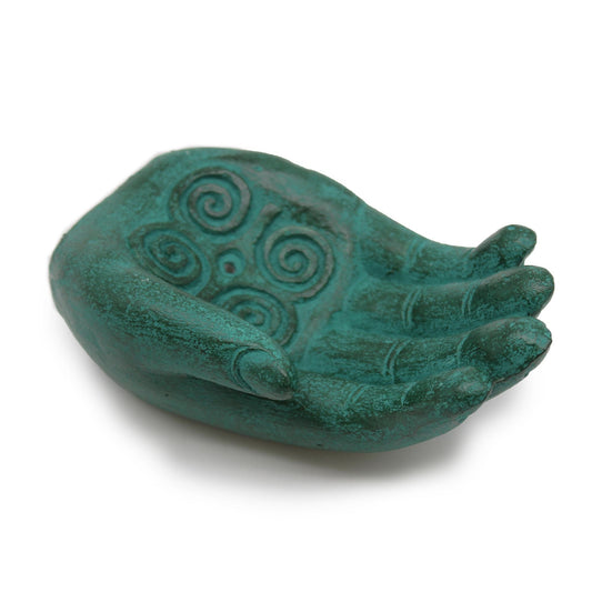 Polished Hand Incense Burner Strength Green featuring natural patterning and unique variations - Positive Faith Hope Love