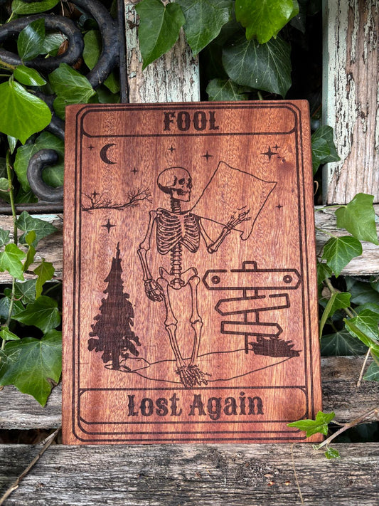 Polished Handcrafted Wooden Tarot Card Fool Lost Again featuring natural patterning and unique variations - Positive Faith Hope Love