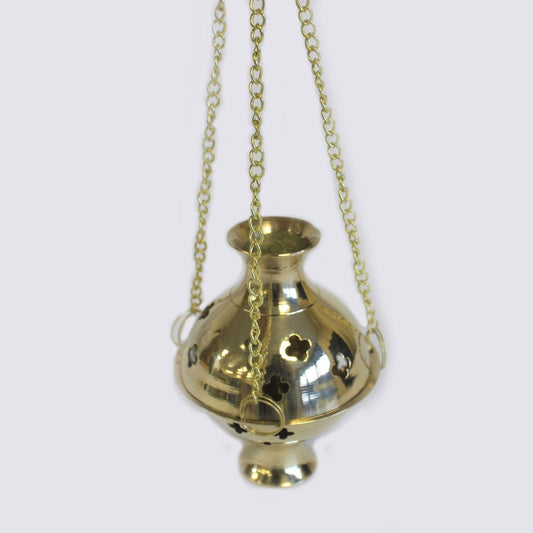 Polished Hanging Brass Incense Burner featuring natural patterning and unique variations - Positive Faith Hope Love