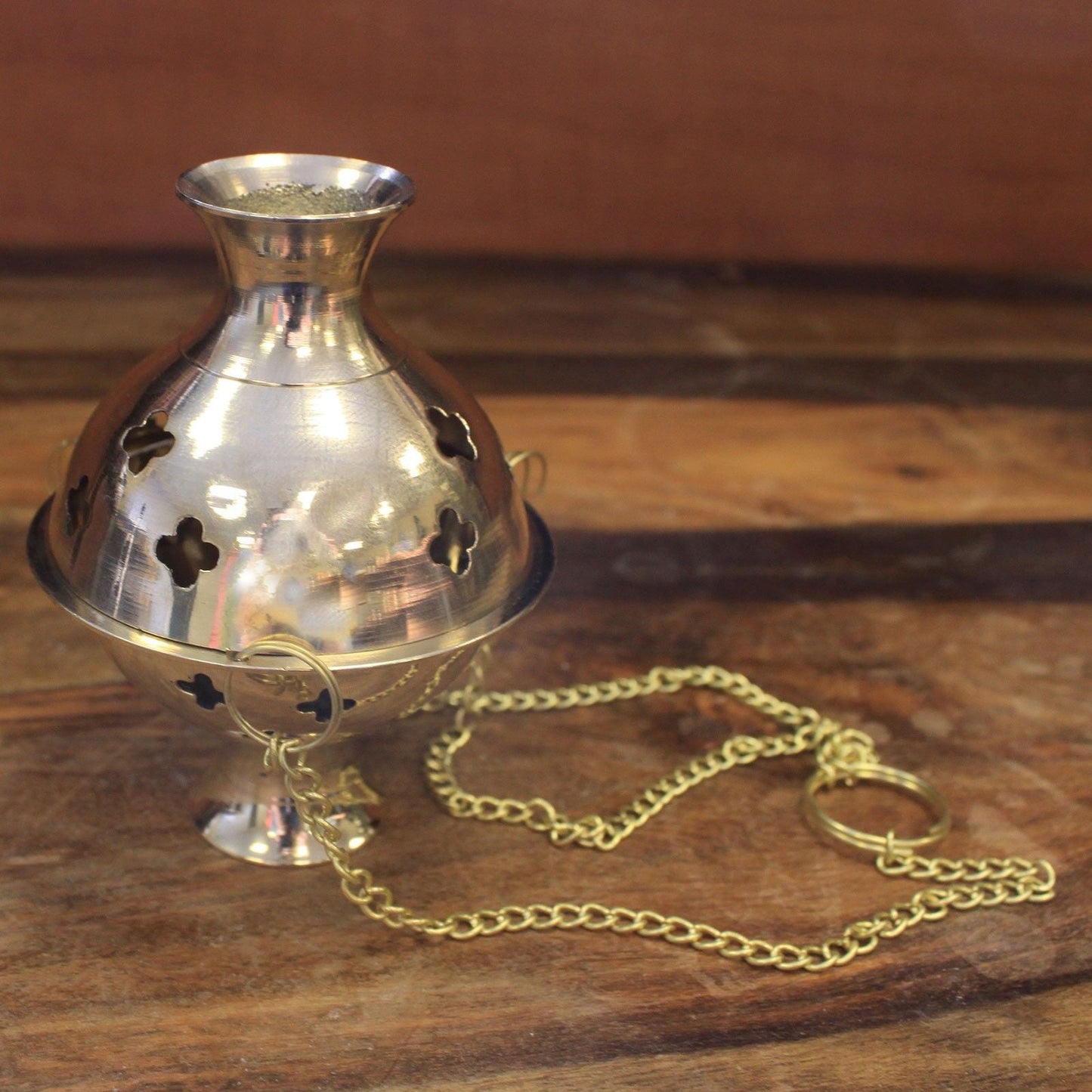 Polished Hanging Brass Incense Burner featuring natural patterning and unique variations - Positive Faith Hope Love