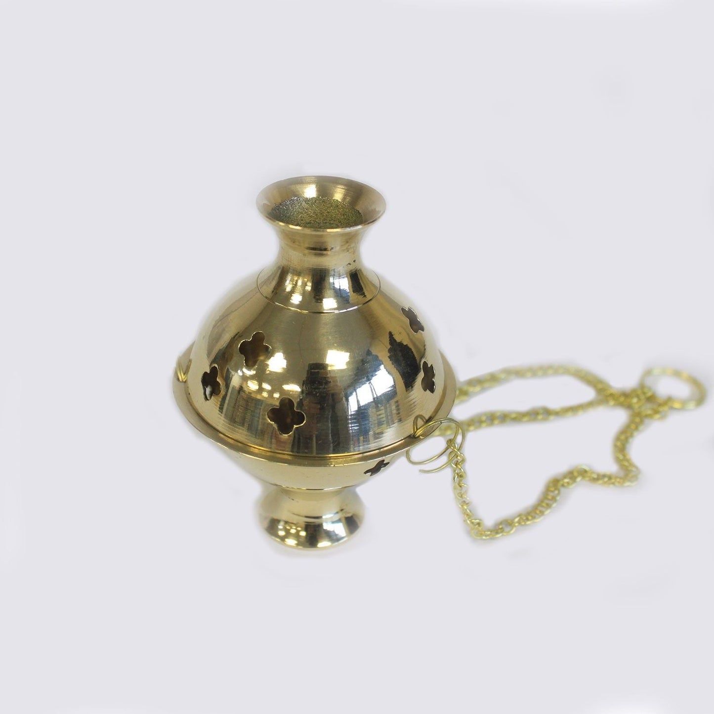 Polished Hanging Brass Incense Burner featuring natural patterning and unique variations - Positive Faith Hope Love