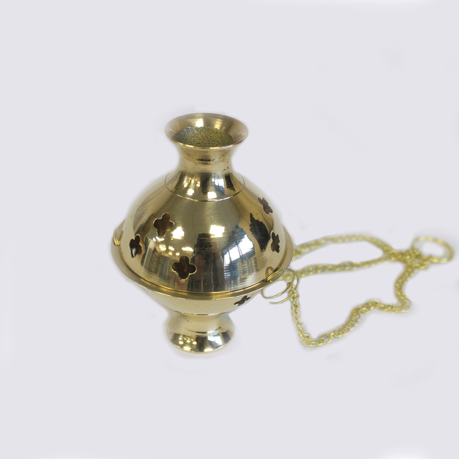 Polished Hanging Brass Incense Burner featuring natural patterning and unique variations - Positive Faith Hope Love