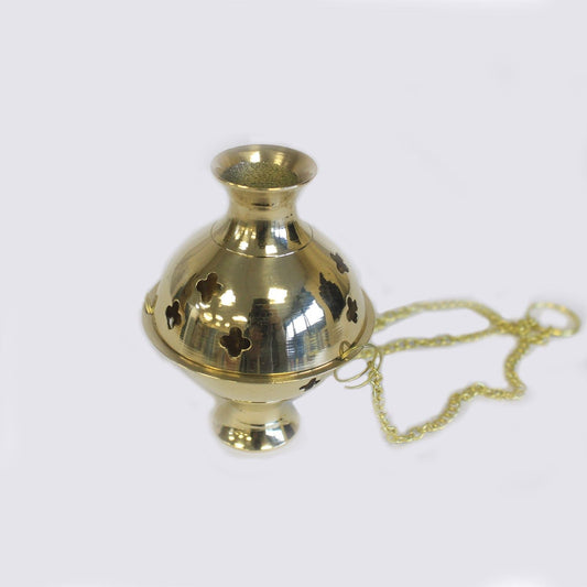 Polished Hanging Brass Incense Burner featuring natural patterning and unique variations - Positive Faith Hope Love