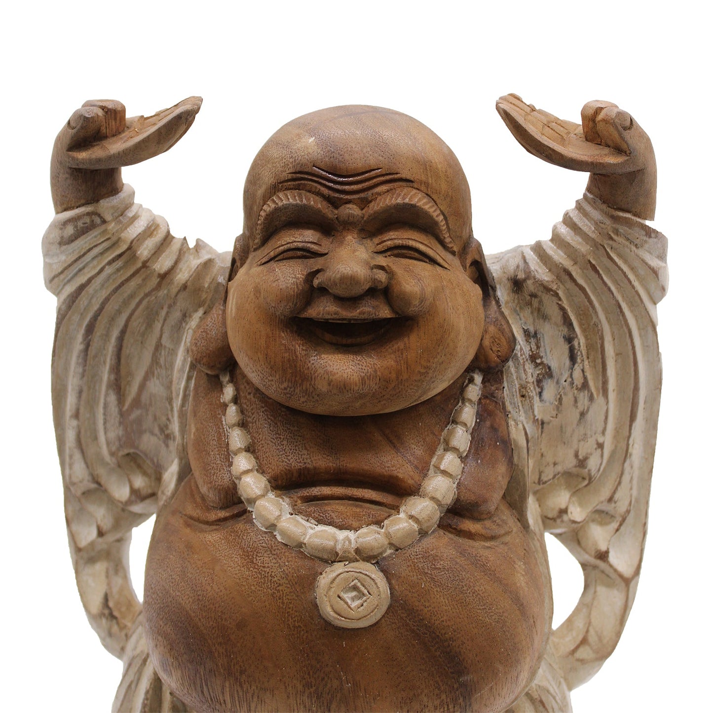 Happy Buddha Hands Up - Whitewash 40cm - Positive Faith Hope Love