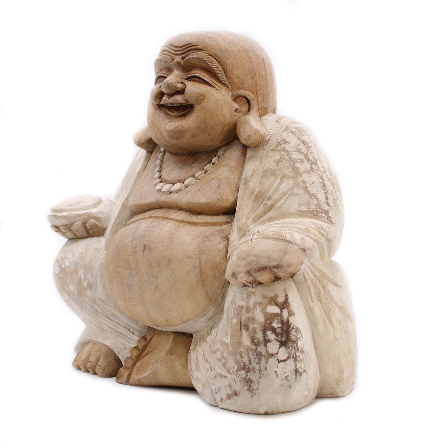 Happy Buddha - Whitewash 30cm - Positive Faith Hope Love