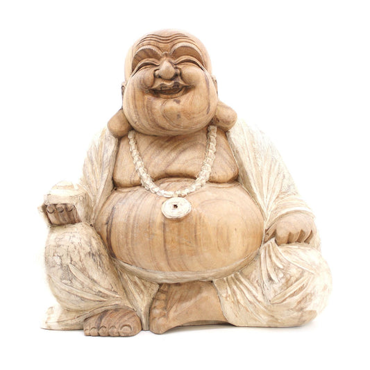 Polished Happy Buddha - Whitewash 40cm featuring natural patterning and unique variations - Positive Faith Hope Love