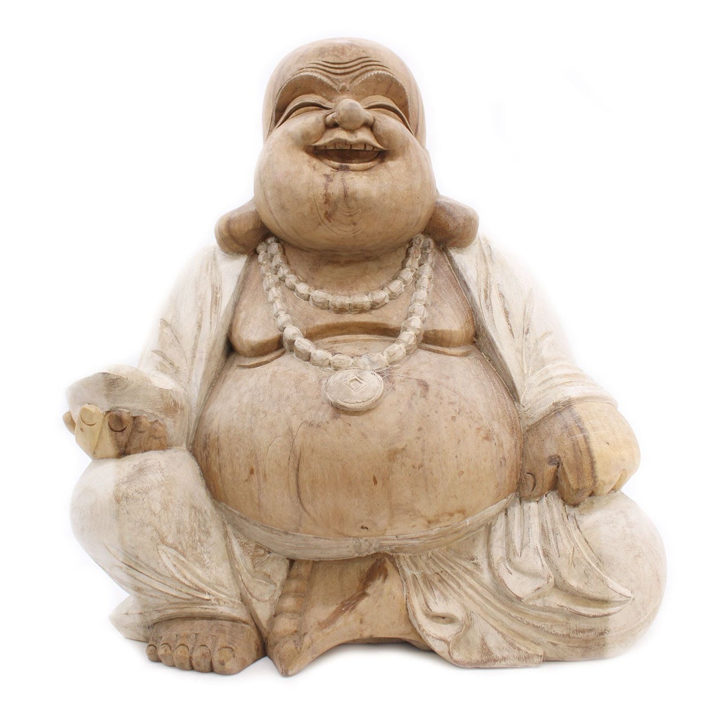 Polished Happy Buddha - Whitewash 50cm featuring natural patterning and unique variations - Positive Faith Hope Love