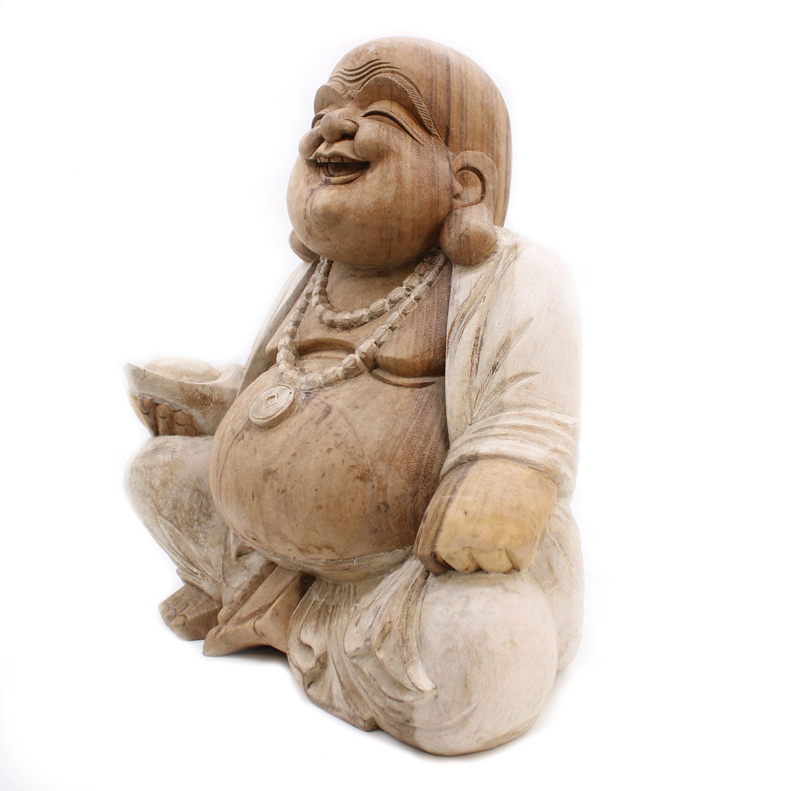 Happy Buddha - Whitewash 50cm - Positive Faith Hope Love