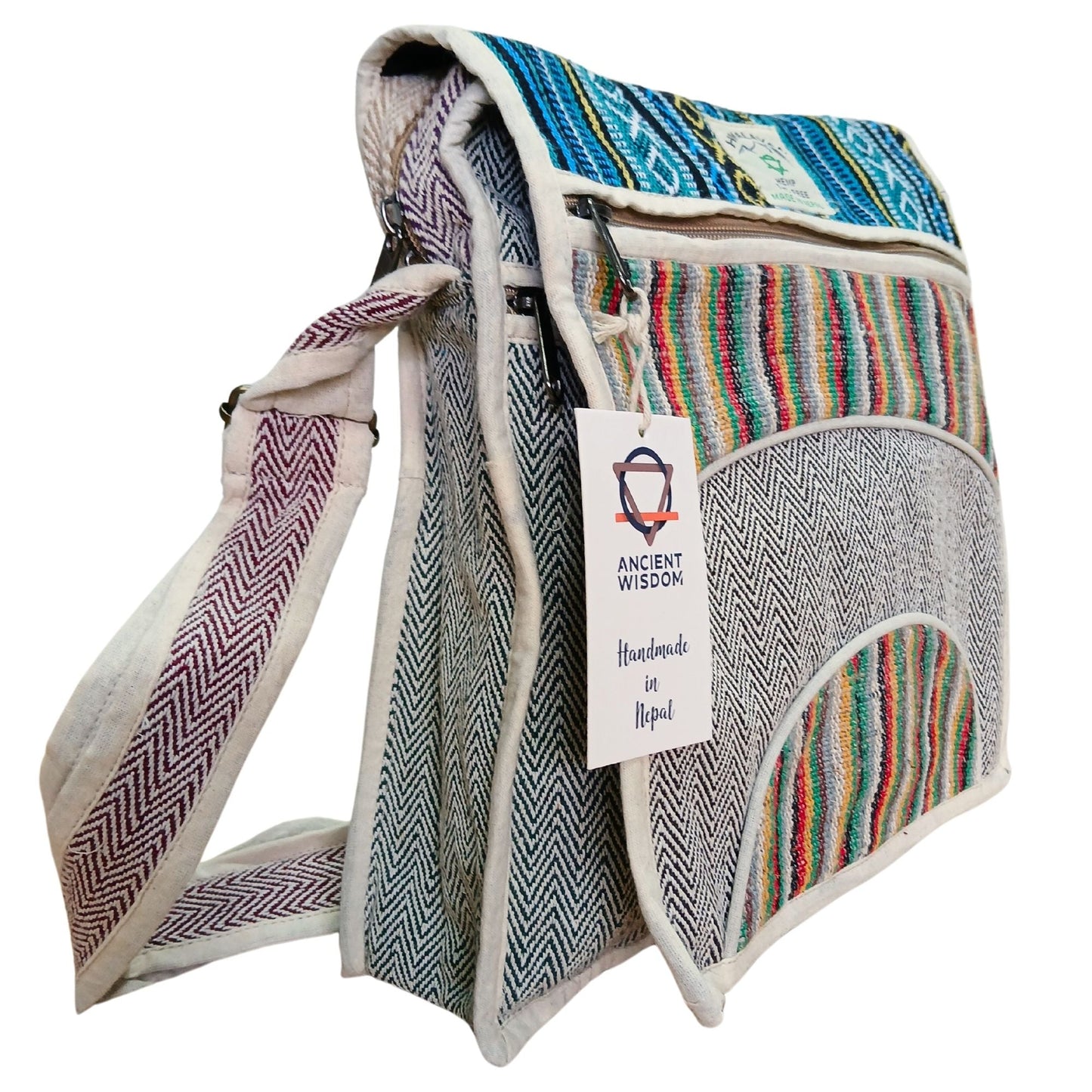 Polished Hemp Laptop Messenger Bag Curves featuring natural patterning and unique variations - Positive Faith Hope Love