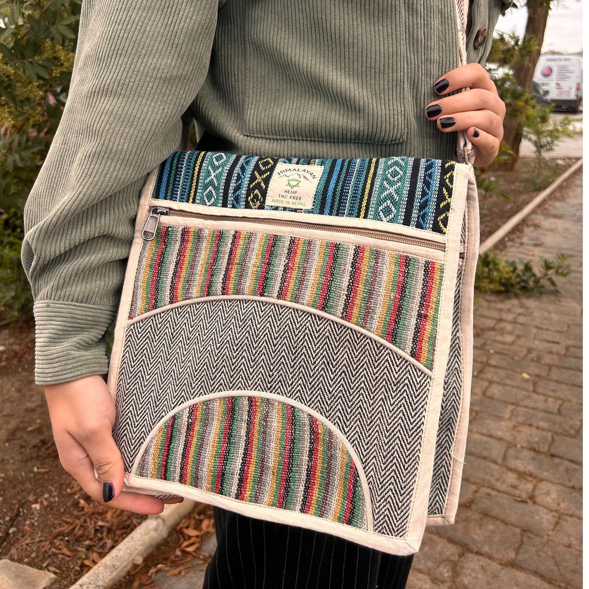 Polished Hemp Laptop Messenger Bag Curves featuring natural patterning and unique variations - Positive Faith Hope Love