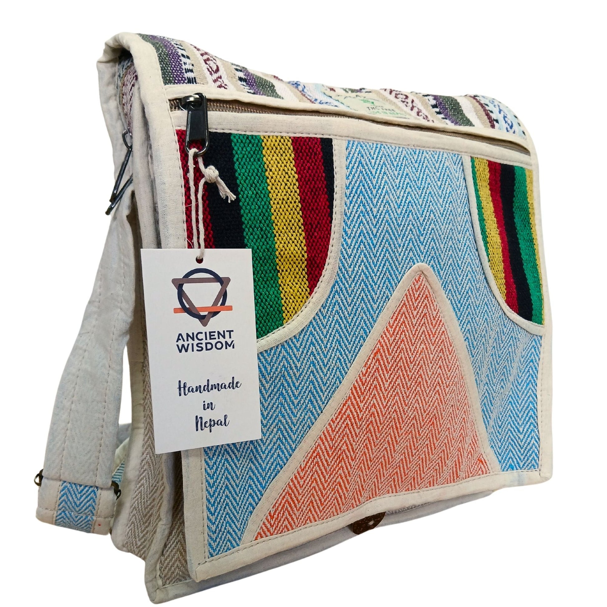 Polished Hemp Laptop Messenger Bag Triangle featuring natural patterning and unique variations - Positive Faith Hope Love