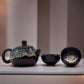 Polished Herbal Black Glaze Teapot Set - Pot & Two Cups featuring natural patterning and unique variations - Positive Faith Hope Love