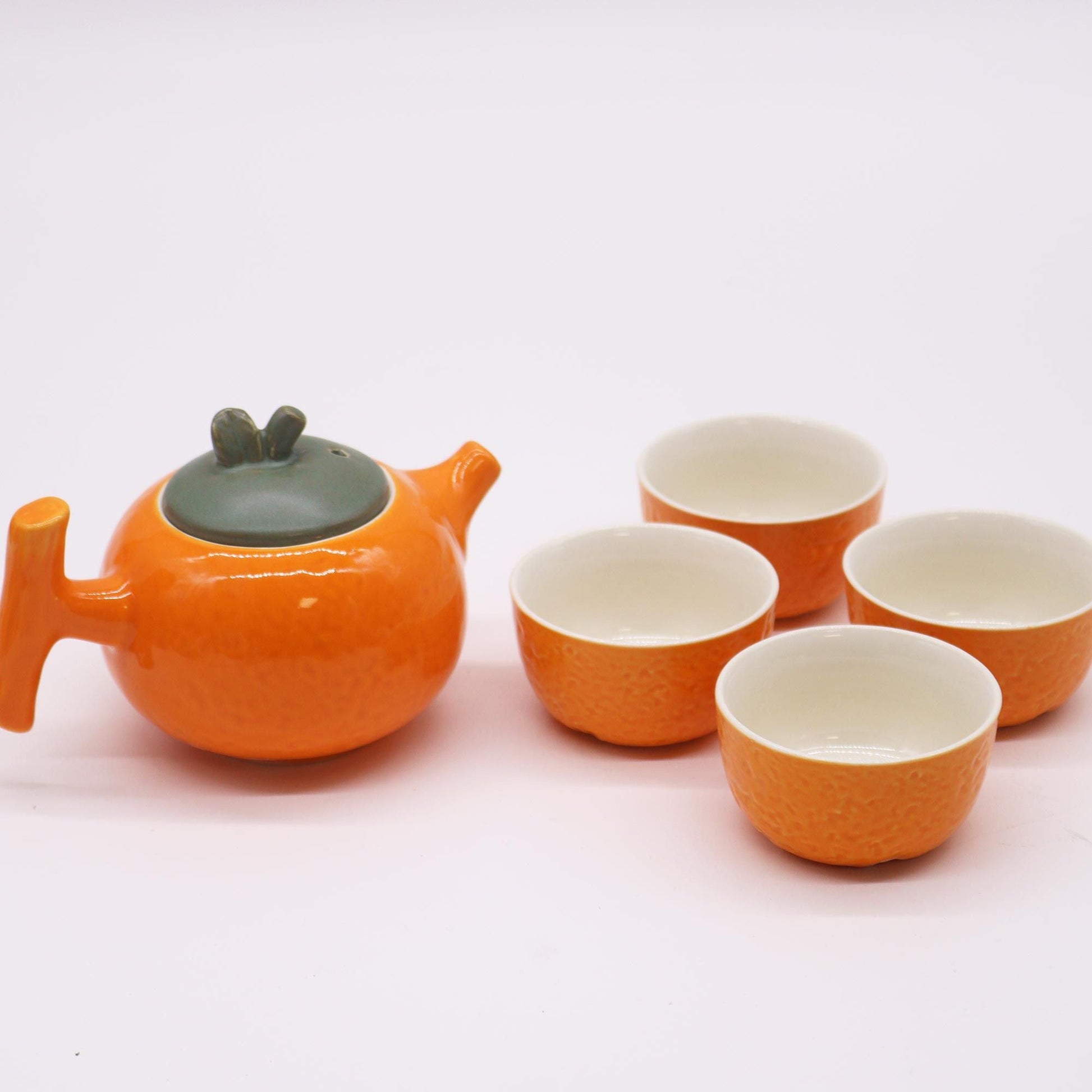 Polished Herbal Orange Teapot Set Pot Four Cups featuring natural patterning and unique variations - Positive Faith Hope Love