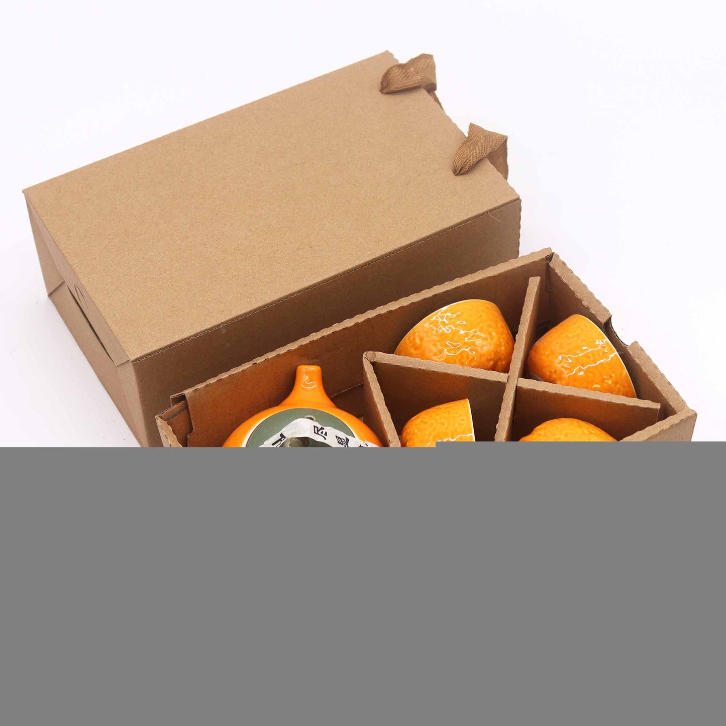 Polished Herbal Orange Teapot Set Pot Four Cups featuring natural patterning and unique variations - Positive Faith Hope Love