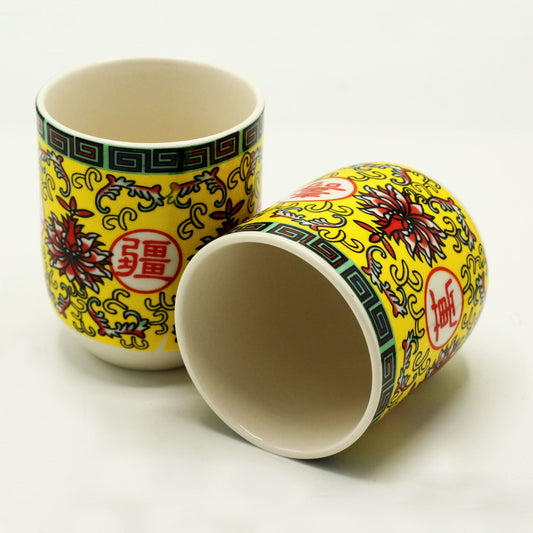 Polished Herbal Tea Cups Long Life Oriental Design featuring natural patterning and unique variations - Positive Faith Hope Love