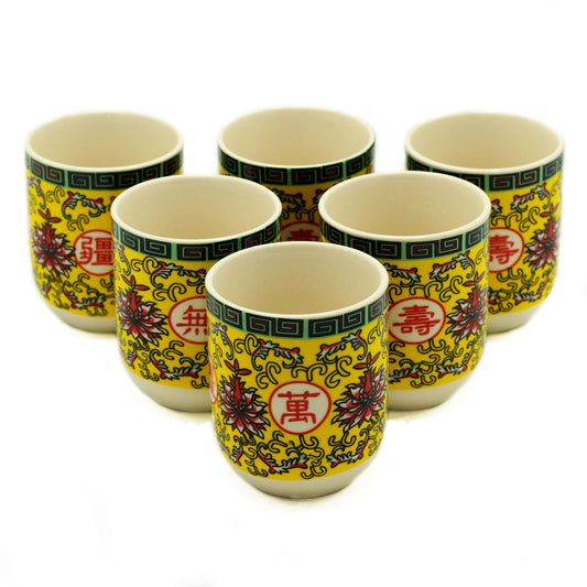 Polished Herbal Tea Cups - Long Life Oriental Design featuring natural patterning and unique variations - Positive Faith Hope Love