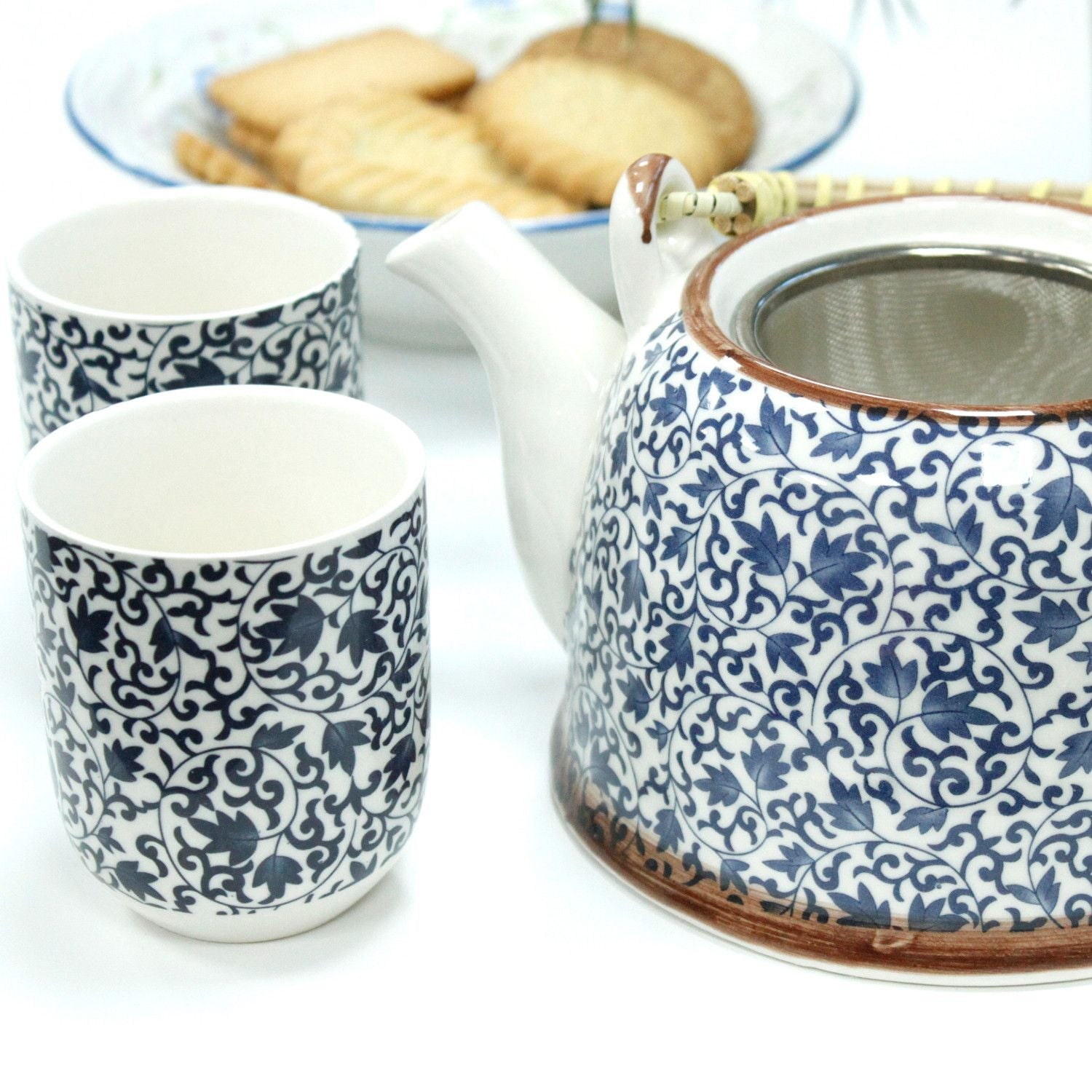 Polished Herbal Teapot Set Blue Pattern featuring natural patterning and unique variations - Positive Faith Hope Love