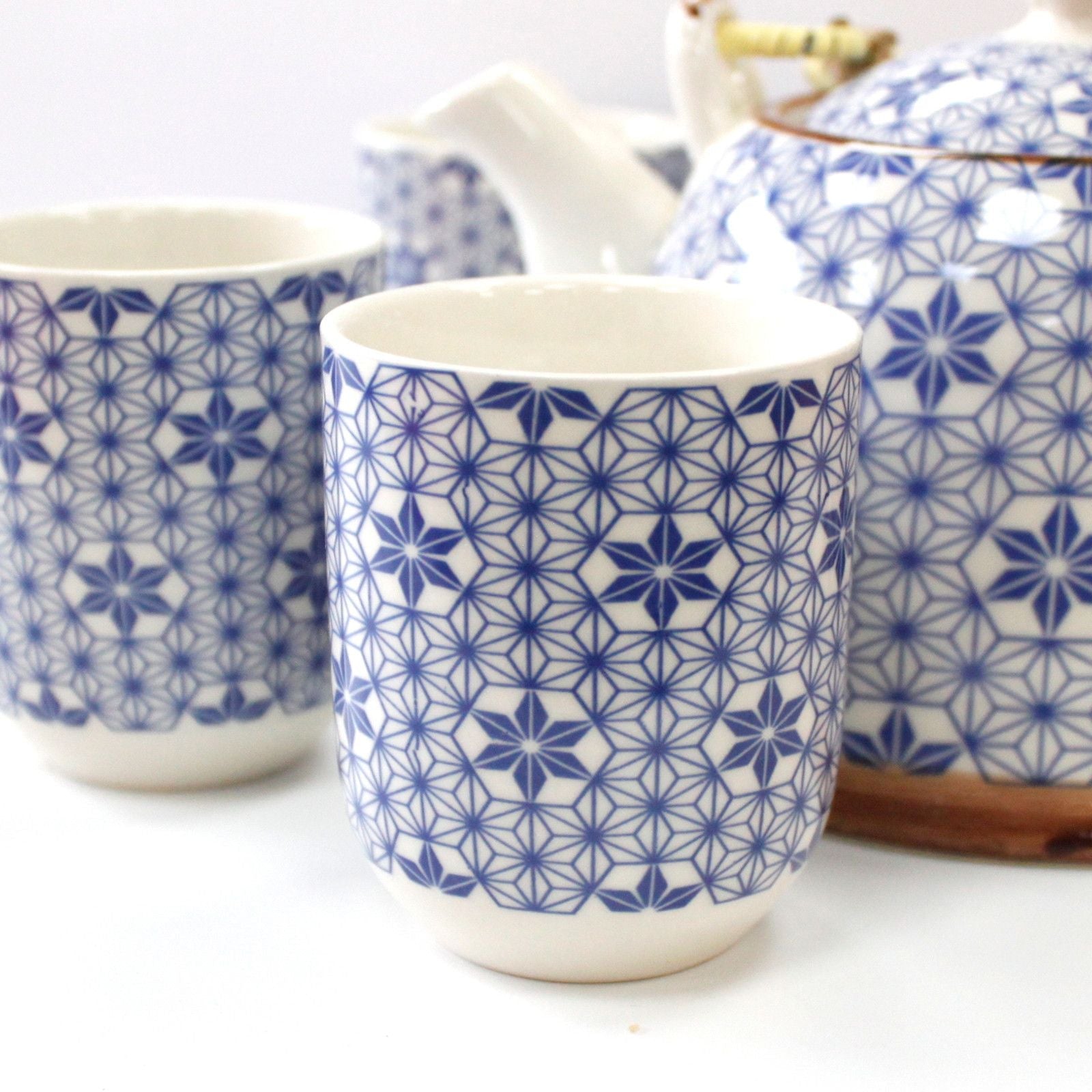 Polished Herbal Teapot Set Blue Star featuring natural patterning and unique variations - Positive Faith Hope Love