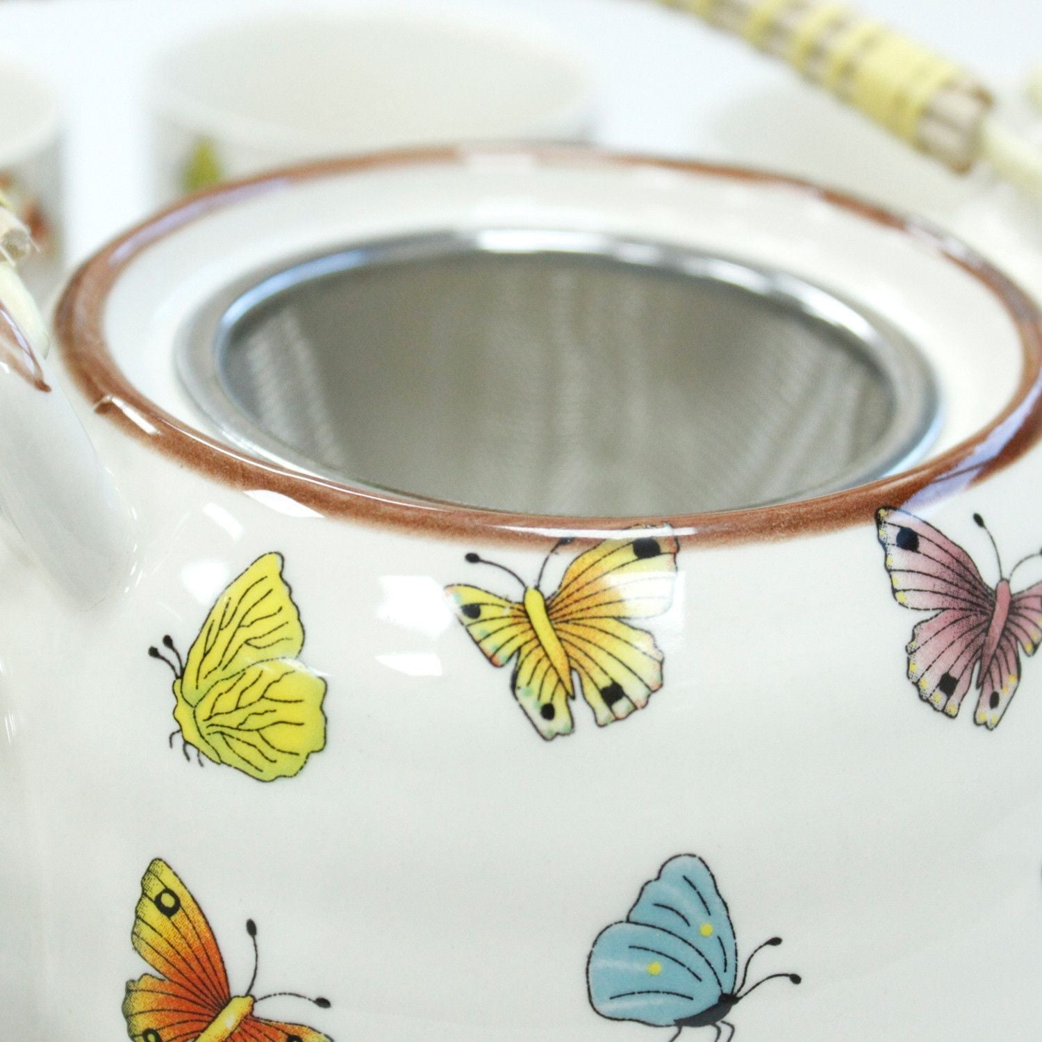 Polished Herbal Teapot Set Butterflies featuring natural patterning and unique variations - Positive Faith Hope Love