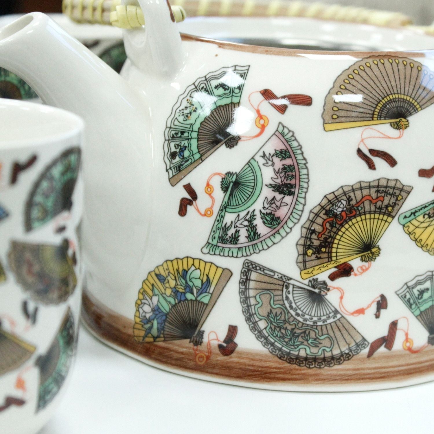 Polished Herbal Teapot Set China Fans featuring natural patterning and unique variations - Positive Faith Hope Love