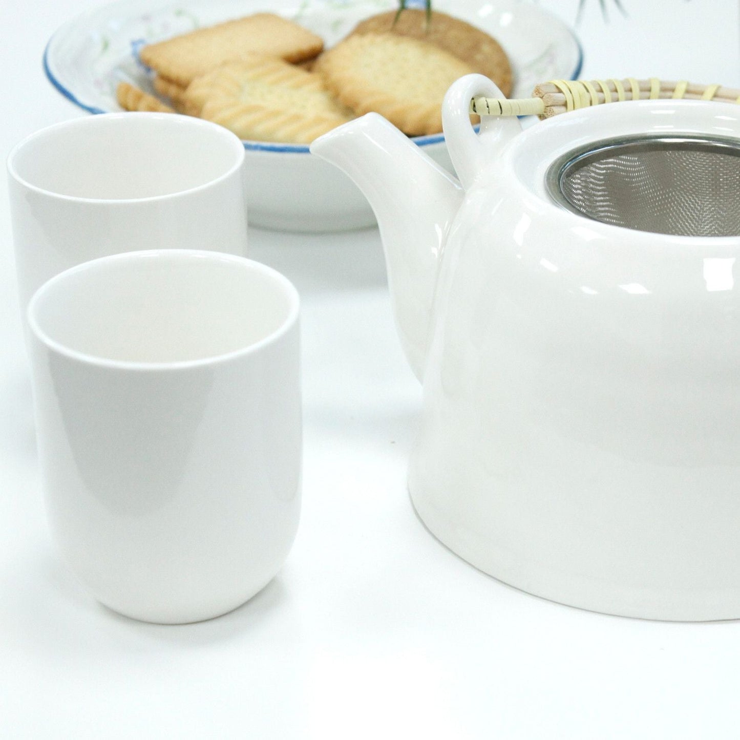 Polished Herbal Teapot Set Classic White featuring natural patterning and unique variations - Positive Faith Hope Love