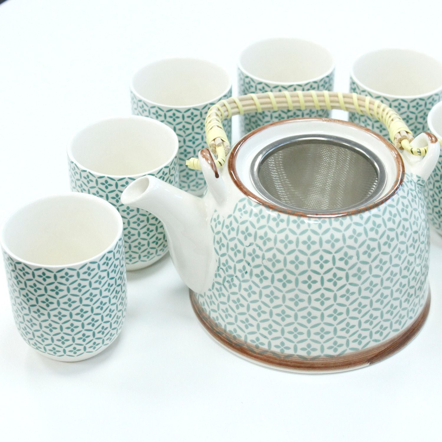 Polished Herbal Teapot Set - Green Mosaic featuring natural patterning and unique variations - Positive Faith Hope Love