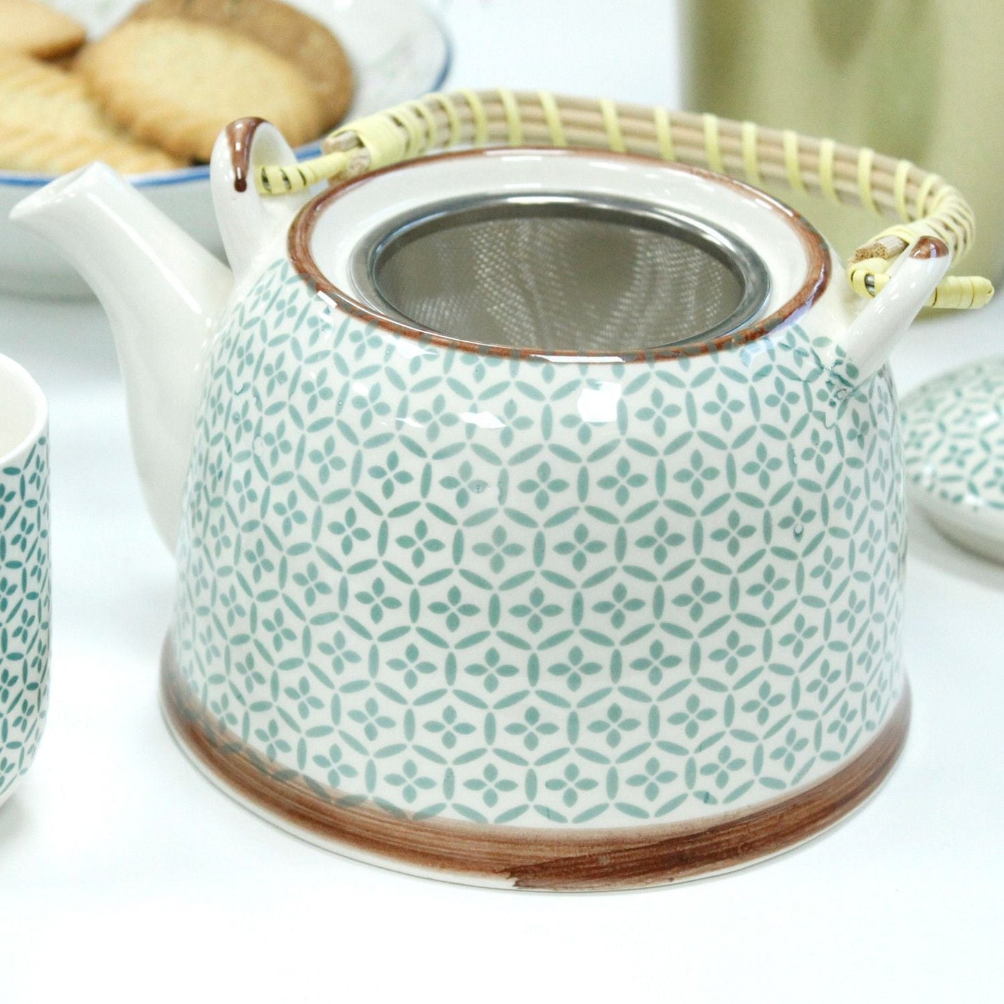 Polished Herbal Teapot Set Green Mosaic featuring natural patterning and unique variations - Positive Faith Hope Love