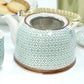 Polished Herbal Teapot Set Green Mosaic featuring natural patterning and unique variations - Positive Faith Hope Love