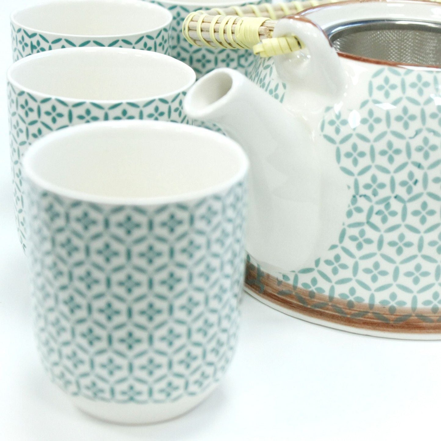 Polished Herbal Teapot Set Green Mosaic featuring natural patterning and unique variations - Positive Faith Hope Love