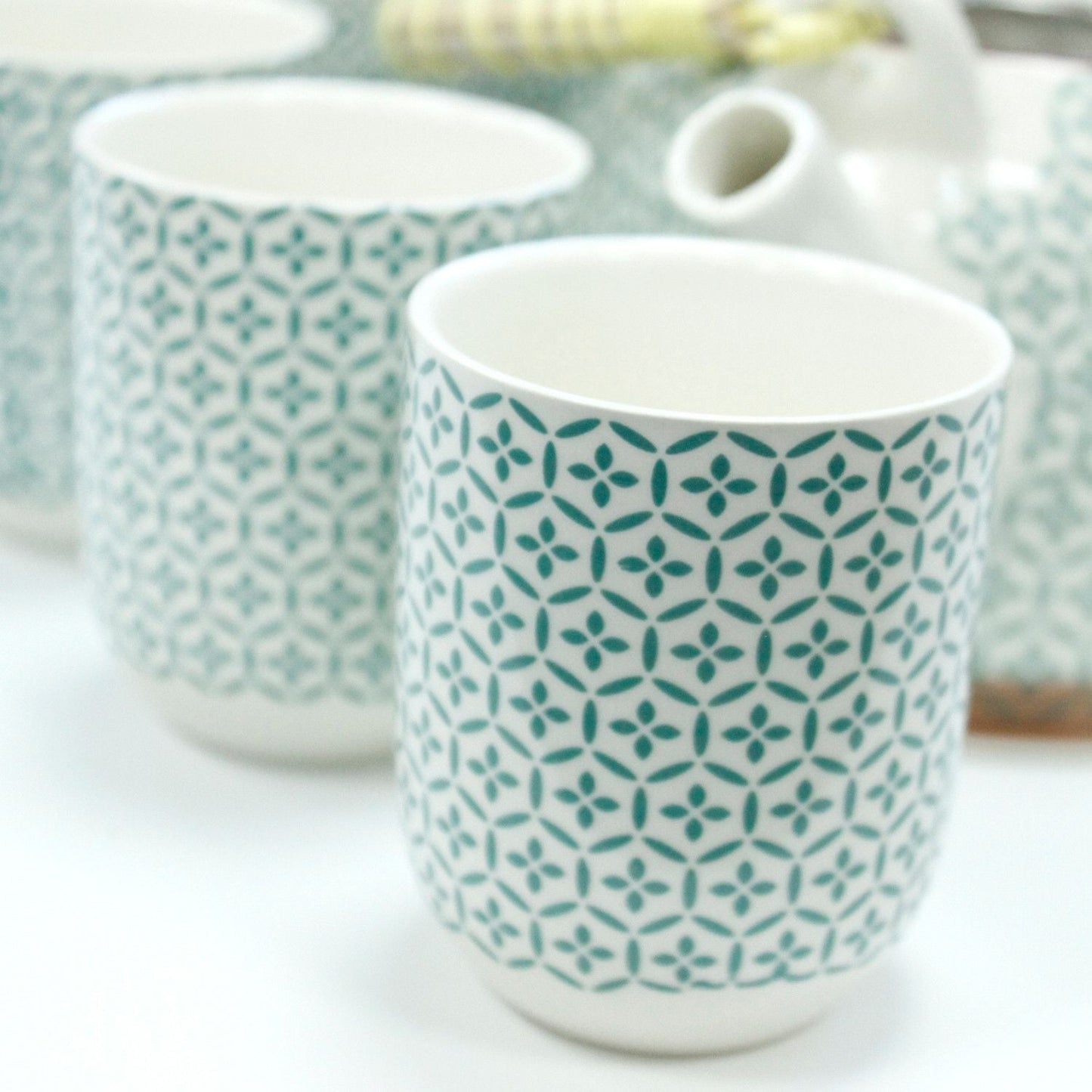 Polished Herbal Teapot Set Green Mosaic featuring natural patterning and unique variations - Positive Faith Hope Love