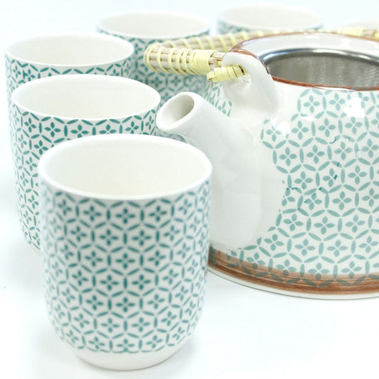 Polished Herbal Teapot Set Green Mosaic featuring natural patterning and unique variations - Positive Faith Hope Love