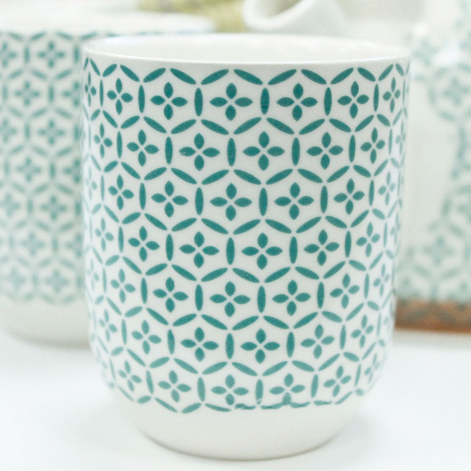 Polished Herbal Teapot Set Green Mosaic featuring natural patterning and unique variations - Positive Faith Hope Love