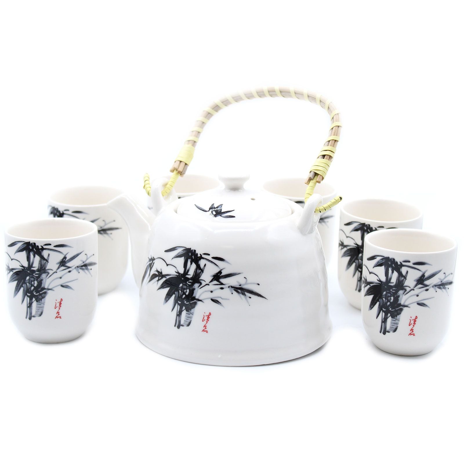 Polished Herbal Teapot Set - White Stone Oriental featuring natural patterning and unique variations - Positive Faith Hope Love