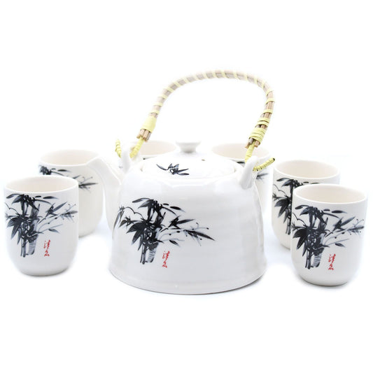 Polished Herbal Teapot Set - White Stone Oriental featuring natural patterning and unique variations - Positive Faith Hope Love