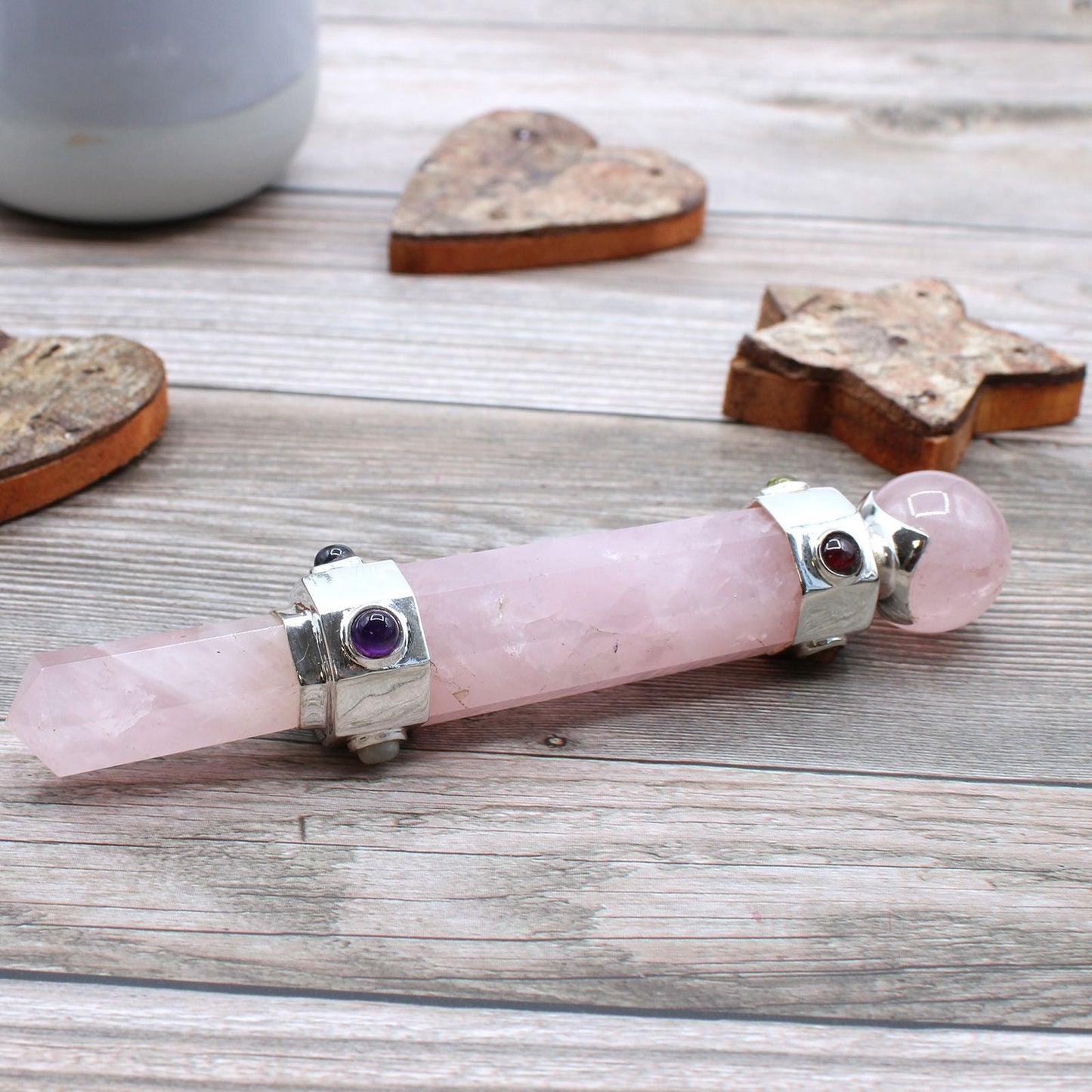 Polished Hexagonal Crystal Healing Wand 12Cm Rose Quartz featuring soft pink tone and gentle translucence - Positive Faith Hope Love
