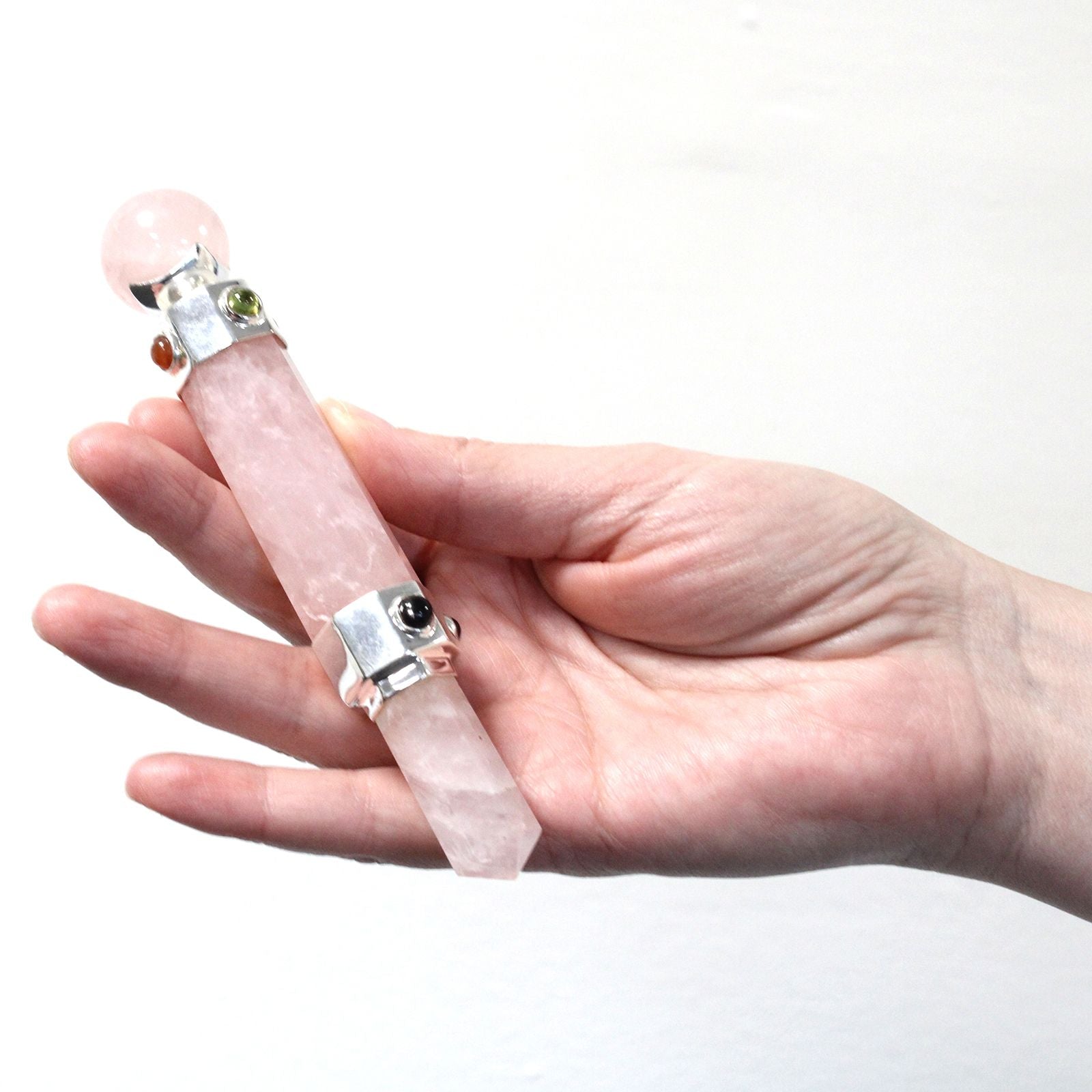 Polished Hexagonal Crystal Healing Wand - 12cm - Rose Quartz featuring soft pink tone and gentle translucence - Positive Faith Hope Love