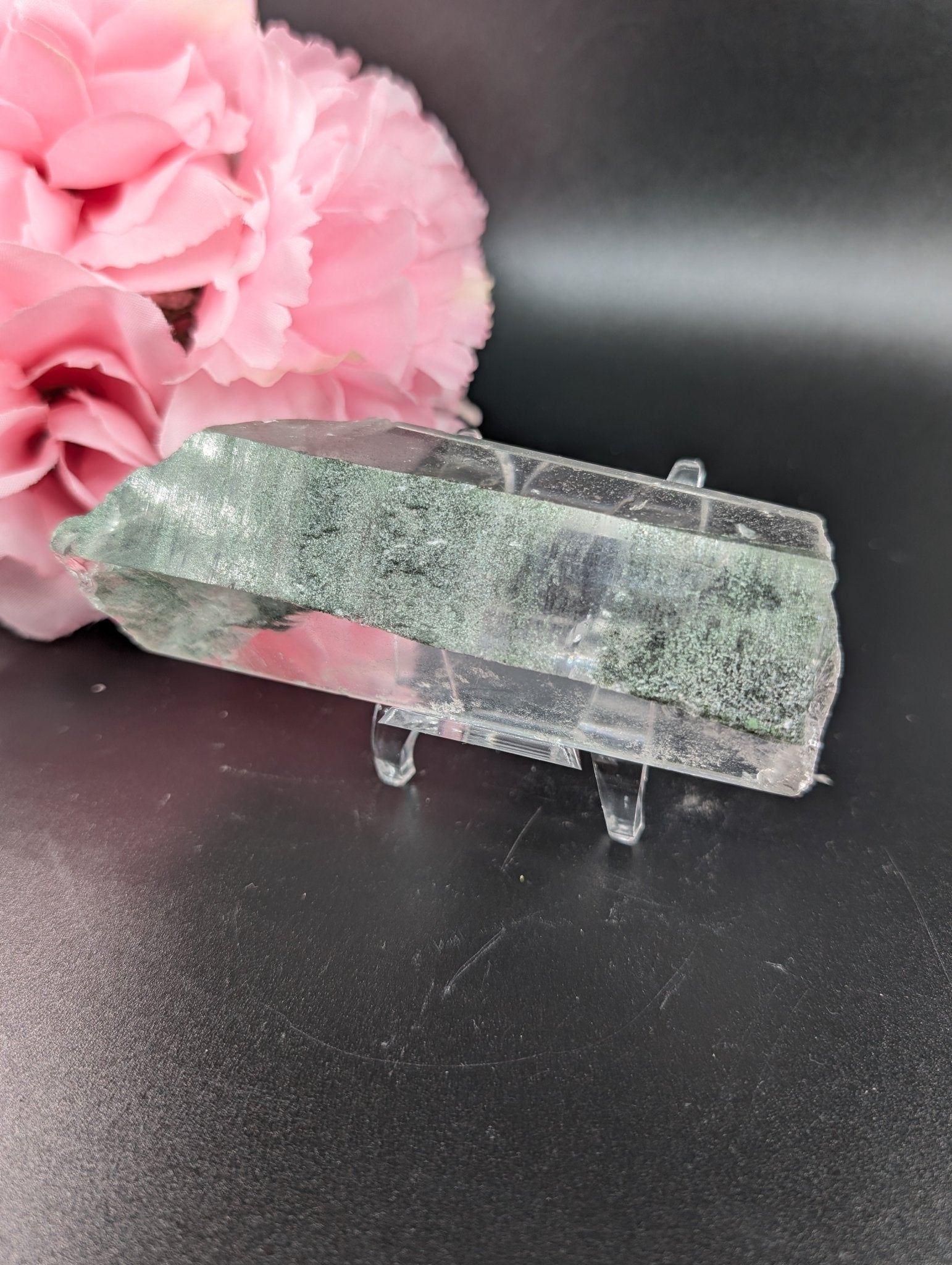 Himalayan Clear Quartz with Chlorite Inclusions (253g) - 109mm x 40mm x 40mm - Unique Crystal Specimen - Positive Faith Hope Love