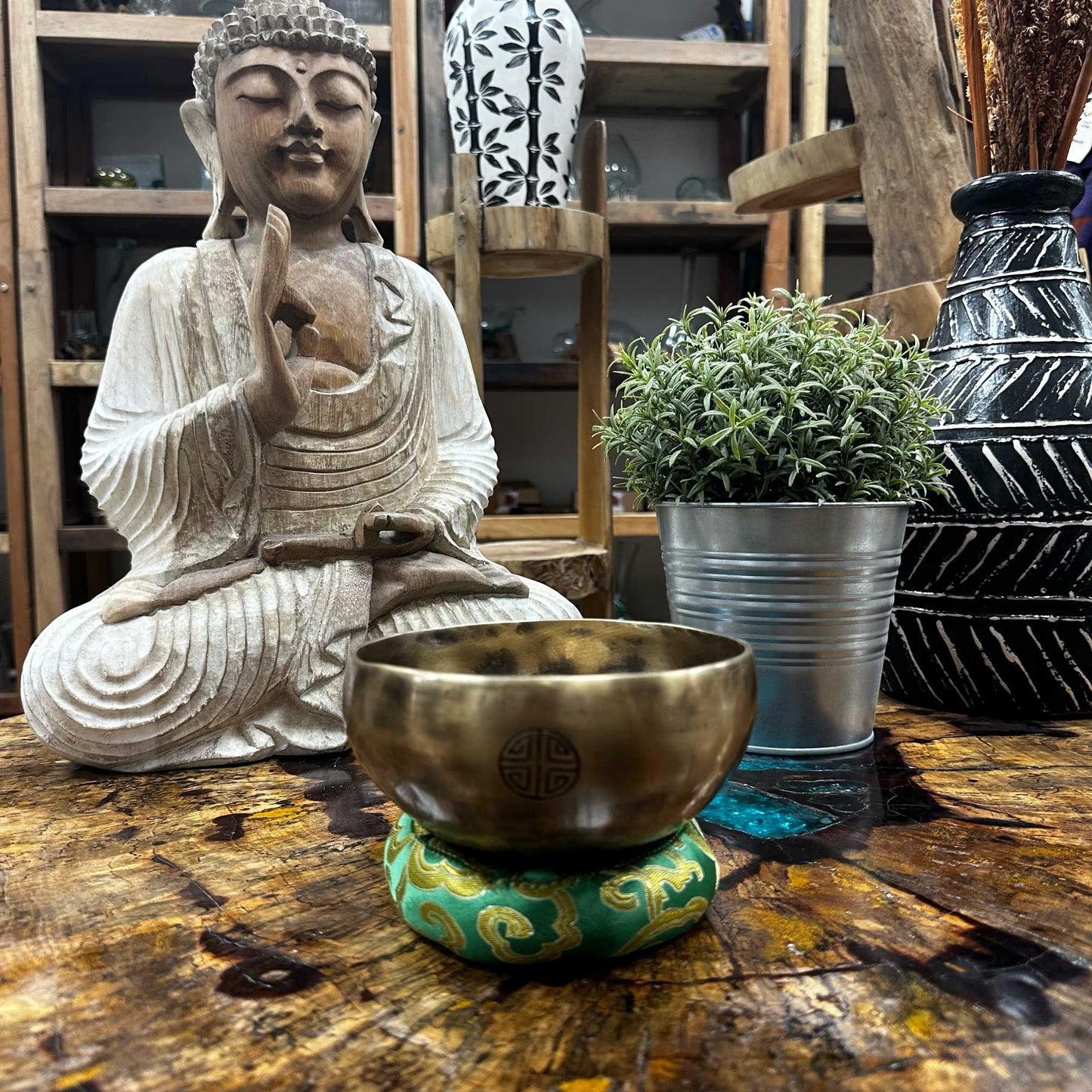 Polished Hoop Cushion 10Cm For 12 14Cm Singing Bowl Blue featuring natural patterning and unique variations - Positive Faith Hope Love