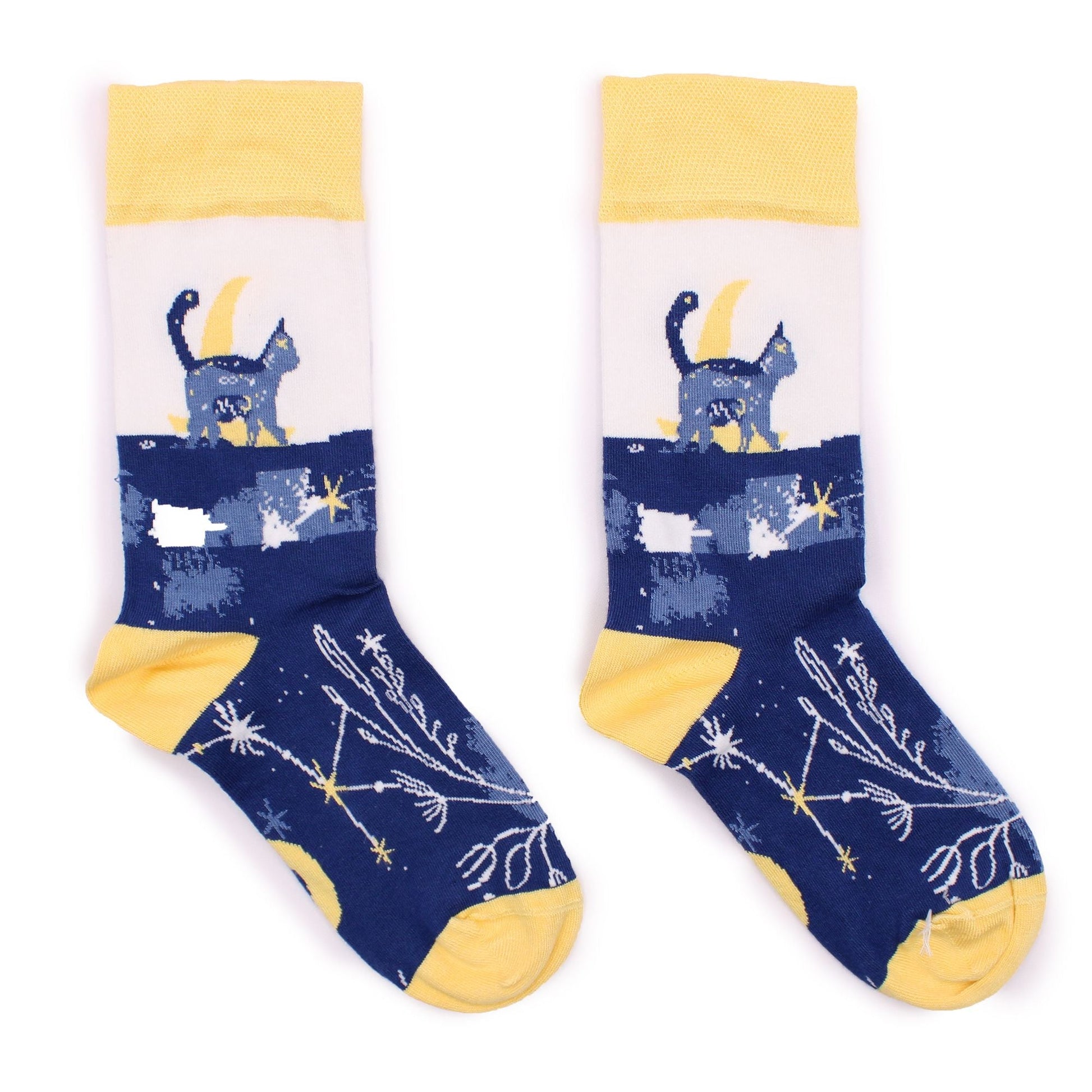 Polished Hop Hare Bamboo Socks M/L - Midnight Cat featuring natural patterning and unique variations - Positive Faith Hope Love