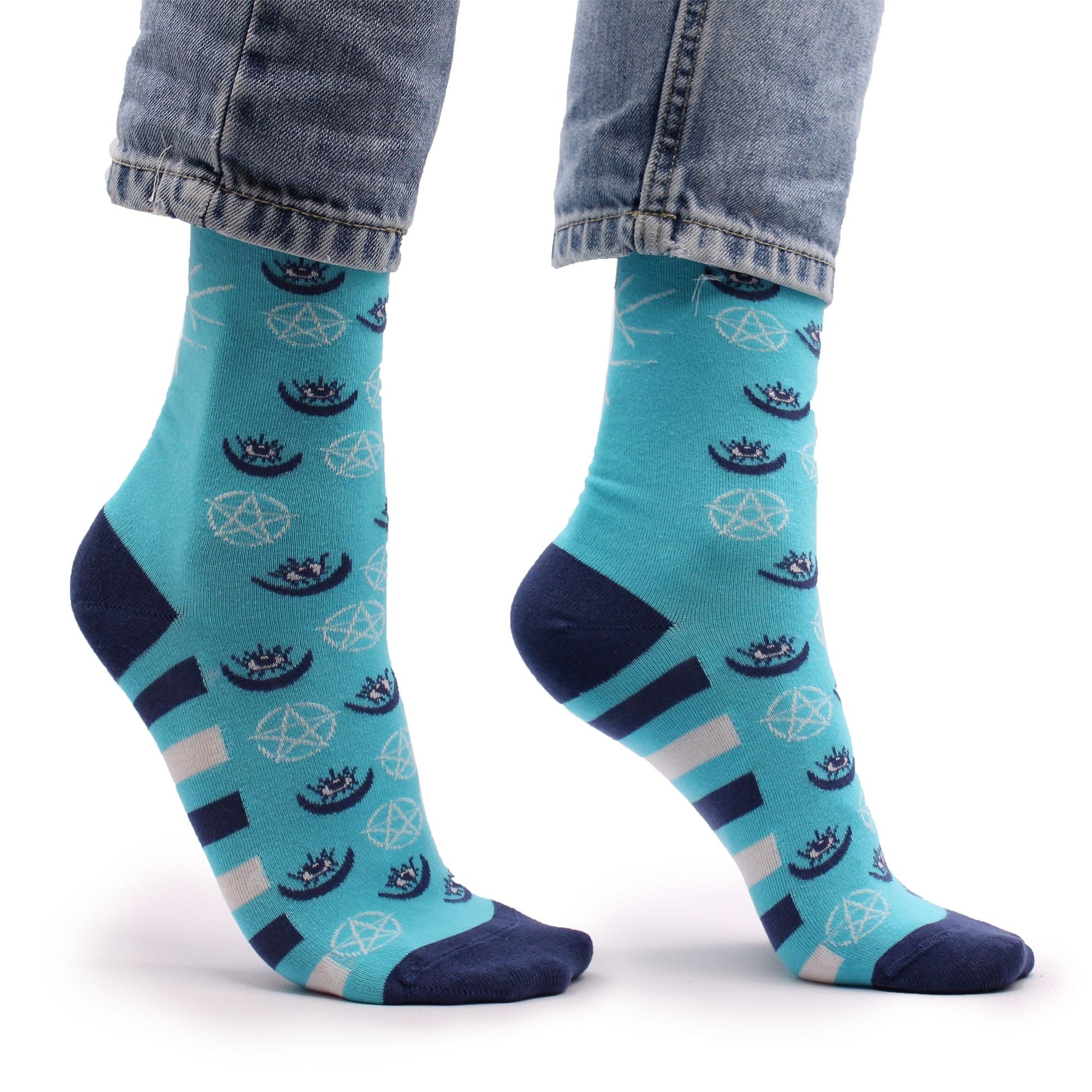 Polished Hop Hare Bamboo Socks Sm Pentagram And Evil Eye 2 featuring natural patterning and unique variations - Positive Faith Hope Love