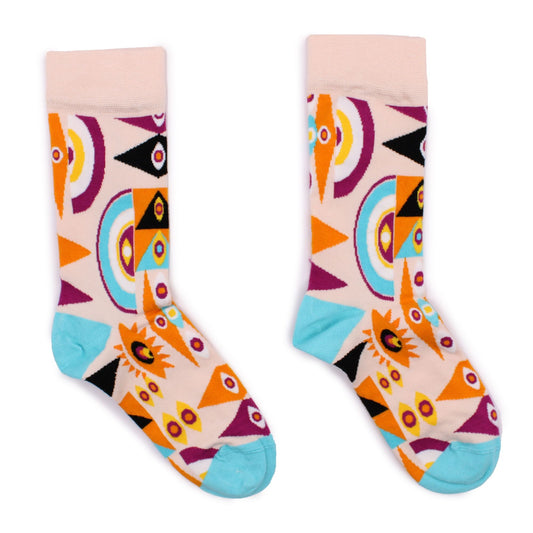 Polished Hop Hare Bamboo Socks S/M - Psychedelic Evil Eye featuring natural patterning and unique variations - Positive Faith Hope Love