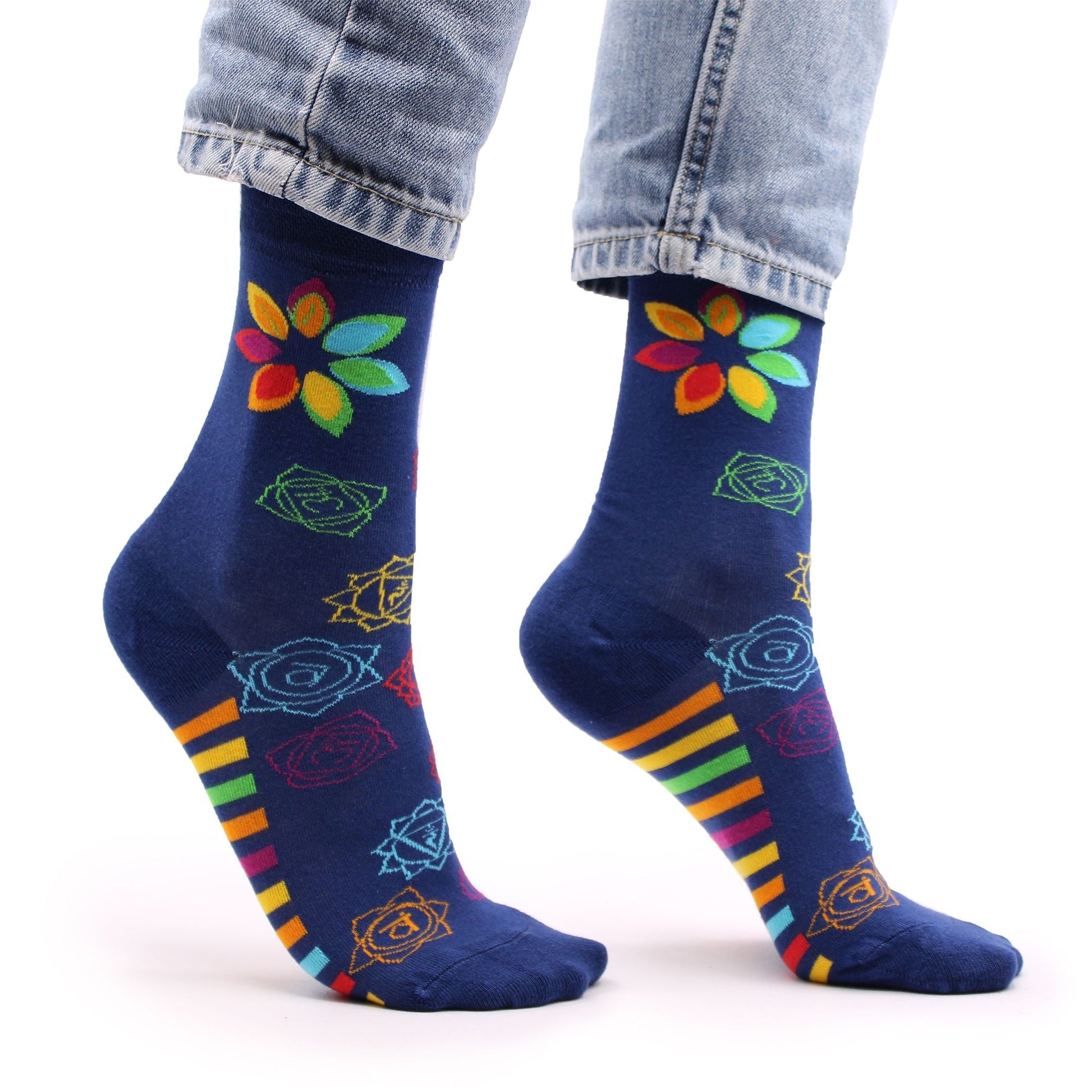 Polished Hop Hare Bamboo Socks Sm Rainbow Chakra featuring natural patterning and unique variations - Positive Faith Hope Love