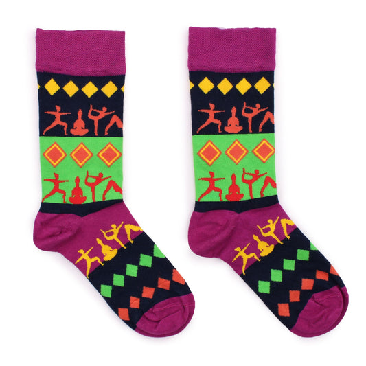 Polished Hop Hare Bamboo Socks S/M - Yoga Poses featuring natural patterning and unique variations - Positive Faith Hope Love