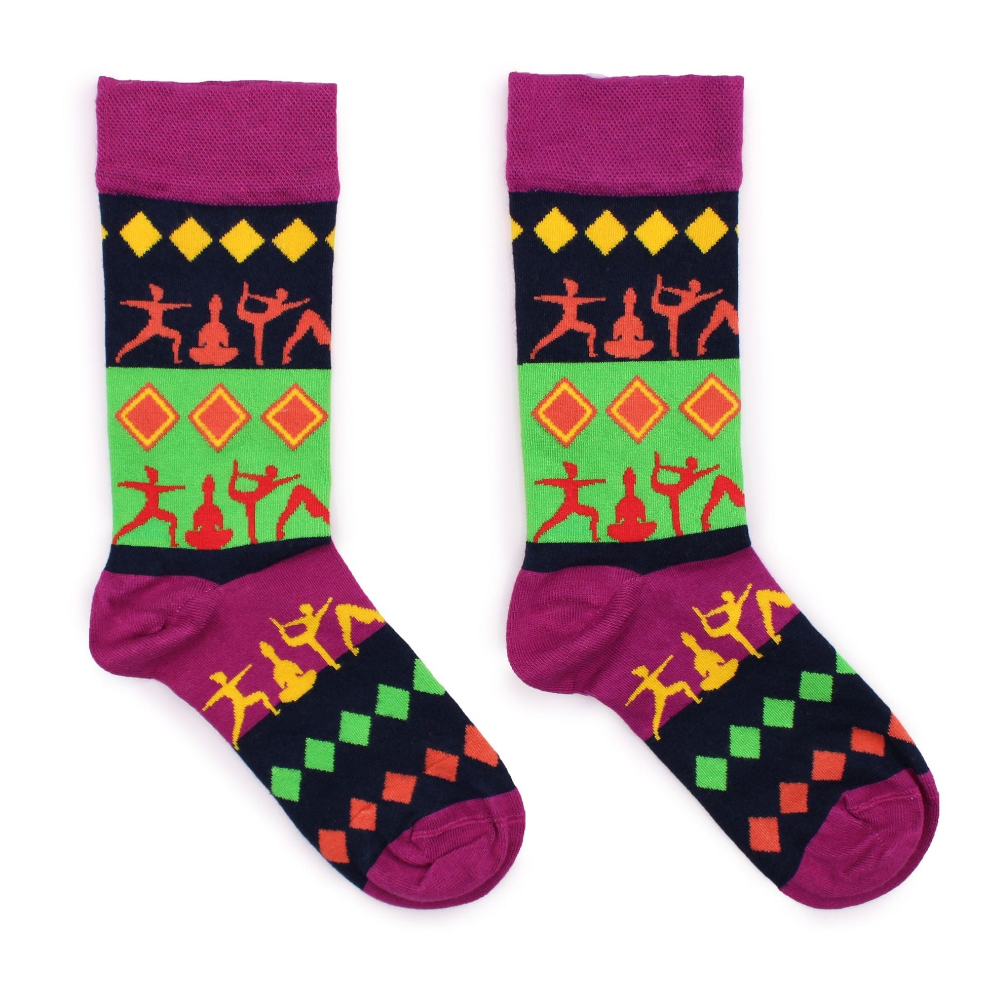 Polished Hop Hare Bamboo Socks S/M - Yoga Poses featuring natural patterning and unique variations - Positive Faith Hope Love