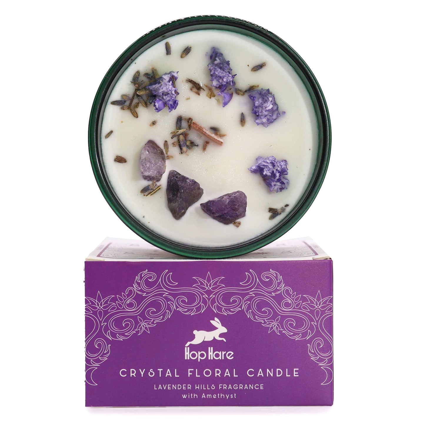 Hop Hare Crystal Magic Flower Candle - The Moon - Positive Faith Hope Love