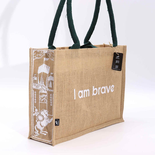 Polished Hop Hare Jute Big Bag - I am Brave featuring natural patterning and unique variations - Positive Faith Hope Love